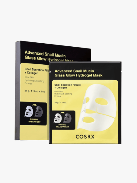 CosRx The Peptide Collagen Lifting Glow Hydrogel Mask in branded component on a light gray background