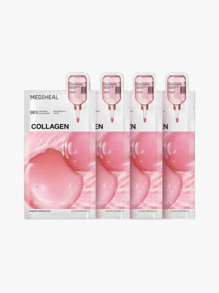 Mediheal Collagen Essential Mask Sheet in branded components on a light gray background